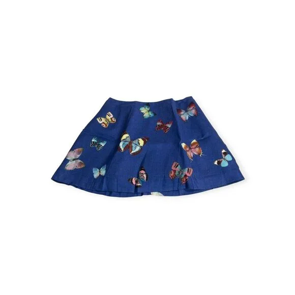 Anthropologie Linen Butterfly Print Skirt SZ 12 Boho Coquette Charm - Picture 1 of 10